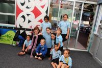 Barbara Anderson with students at Te Kura Kaupapa Maori o Otepoti.