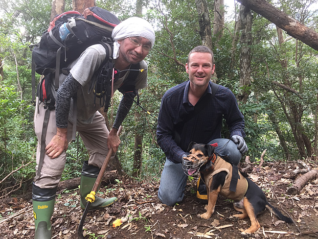 Al Glen (right) visited Amami Oshima in Japan, where conservation dogs bred in New Zealand are helping track down invasive mongooses [Photo: K. Hoshino]