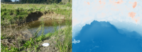 Figure 1. A streambank erosion scar (left); and a high resolution digital surface model (right) that can be used to quantify event-based, small-scale sediment loss.
