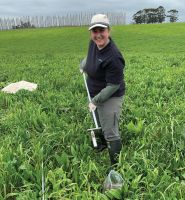 Dr Kara Allen collecting topsoil samples