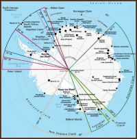 Map of Antarctica showing territorial claims.