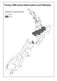 Young tephra (<500 years) plains and hillslopes: Presence by Territorial Authority