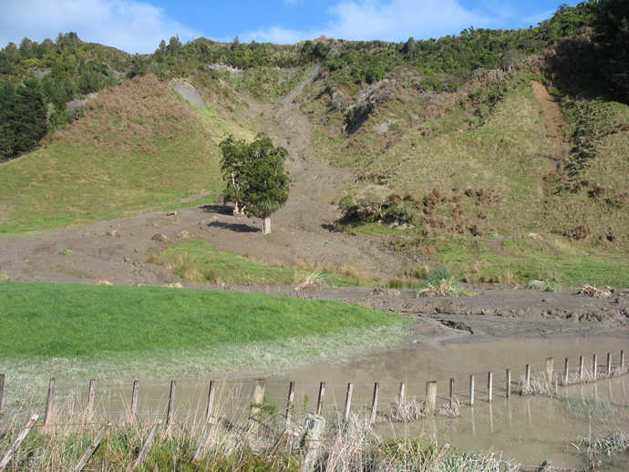 Landslide leaving pools of water