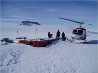 Refuelling at a fuel dump on the Hatherton Glacier on our way to Lake Wellman. (McLeod)