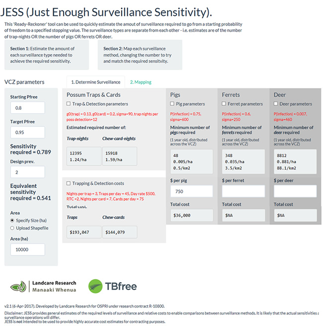 Screenshot of JESS showing the inputs and outputs for an illustrative VCZ.