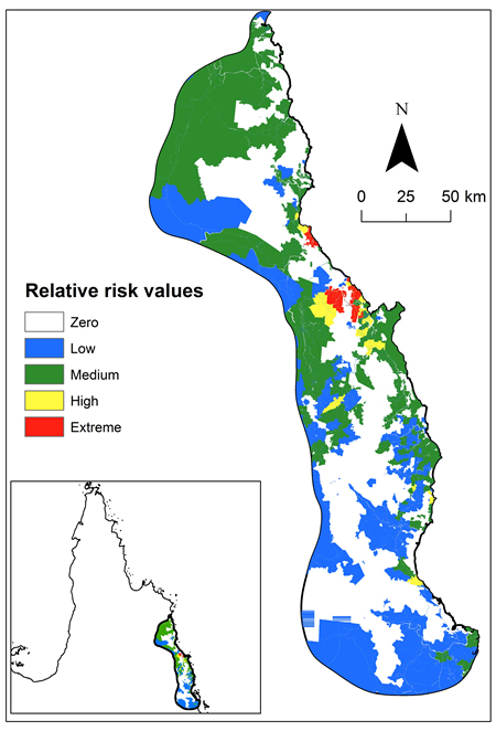 Eradication area about Cairns and the relative risk of ant presence