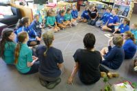 Heathcote Valley School students (Kahikatea Team) learning about the 'web-of-life' with Robinne Weiss and teachers Liz Haddock and Ngaire Wilks. Photo: Murray Dawson