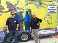 Murray Dawson and Hugh Gourlay standing next to the Tread Lightly Caravan. Photo: Monique Russell