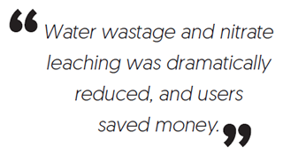 Water wastage and nitrate leaching was dramatically reduced, and users saved money.