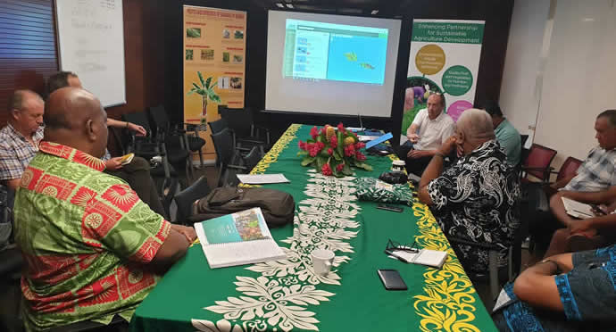 Manaaki Whenua’s James Barringer showcasing the Pacific Soils Portal to representatives and decision makers from PICTs.