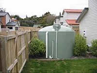 Rain tank for roof-water collection for re-use at Tiritiri Road.
