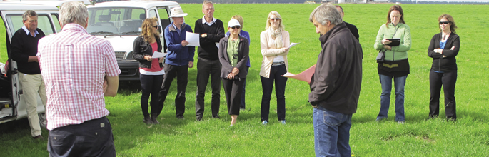 Directors and senior managers with science staff discussing work at Beacon Farm. Image - Richard Gordon