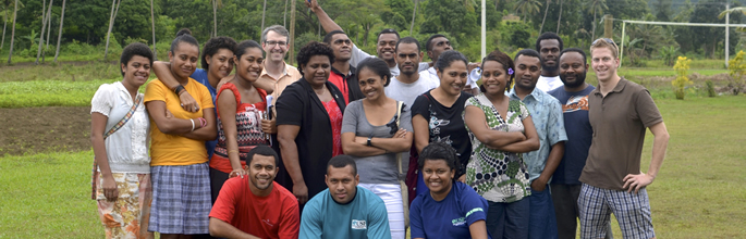 Enhancing community engagement in the South Pacific – Adam Daigneault, Pike Brown, and the survey enumeration team in Fiji. Image – Suzie Greenhalgh.