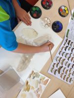 Shotover Primary School students using their observation skills painting moths. Image - Emma Watts.