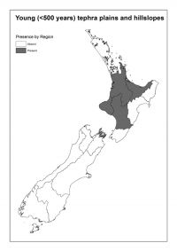 Young tephra (<500 years) plains and hillslopes: Presence by Region