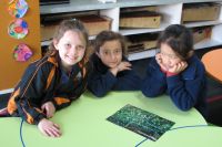 Wakaaranga students with a completed tradescantia puzzle. Photo: Hugh Gourlay