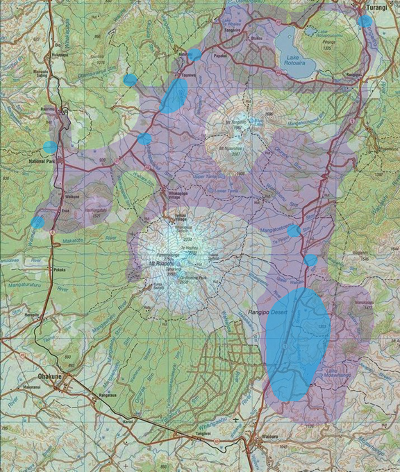 Purple shading shows the area infested with heather and blue shading where the heather beetles are, or have been, causing significant damage