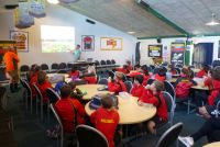 Richard Langley (ECan) speaking to Halswell School students about weeds of Canterbury waterways and their control. Photo: Murray Dawson