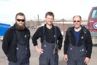 Joshua Scarrow, Dr Peter Almond and Errol Balks cooling down while waiting to fly from McMurdo Base to the Central Transantarcitic mountains camp (CTAM) about 700 km south of Scott Base 