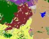 This is a zoom at full sampling of the basic land cover layer. The area shown is south of Mount Ruapehu, with Lake Moawhango. Purple is rock, maroon is planted forest, yellow is pasture, green is indigenous forest, blue is lake, light green is narrow-leaved srcub, magenta is urban area