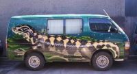Escape Rentals van with imagery of Otago skinks.
