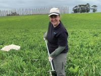 Dr Kara Allen collecting topsoil samples