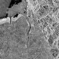 Subscene of RADARSAT standard beam data showing Piako River emptying into Hauraki Gulf, North Island, New Zealand. C. CSA 1999.