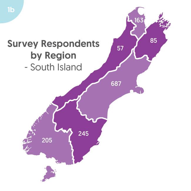<!--  --> Survey Respondents by Region - South Island