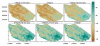 Figure 1. Maps to show depth to water table (cm) for a 6-day period (3–8 March) in a 75-hectare irrigated maize field in the Manawatu Sand Country.