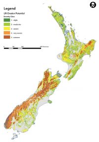 Figure 1. Potential mass movement erosion in New Zealand showing Land Resource Inventory (LRI) severity classes.