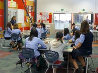 Monique Russell teaching Takapuna Grammar students about weeds and biocontrol. Photo: Murray Dawson.