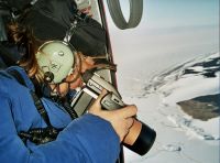 Adélie penguin colony being photographed from a helicopter. Image - Phil Lyver 