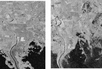 Flood inundation around Lake Ellesmere 4 August2008 with 14 May 1988 imagery, on the left, for  comparison. (c) DLR