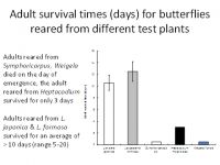 Figure 3. Adult lifespan of butterflies reared as larvae on a range of host plants. 