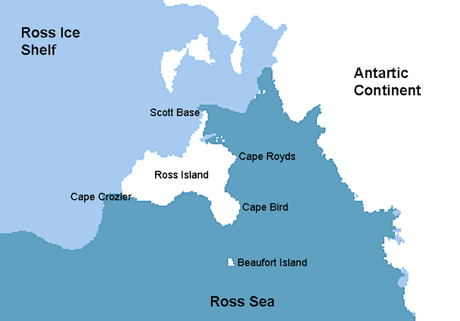 Map showing areas of Antarctic research