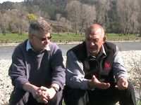 Garth Harmsworth and Tiakina Te Taiao Chairman Barney Thomas on the banks of the Motueka River. Image - Tom Fraser