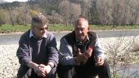 Garth Harmsworth and Tiakina Te Taiao Chairman Barney Thomas on the banks of the Motueka River.