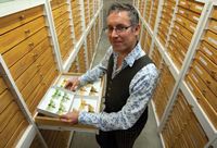 Lepidopterist Robert Hoare with moths in the New Zealand Arthropod Collection