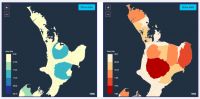 Visualising landcover change over time with cartograms and choropleth maps, using summarised LCDB data at Regional Council and Territorial Authority levels. The tool illustrates two ways for visualising regional summaries over time. 