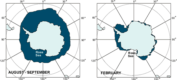 The seasonal change in sea-ice extent in the Southern Ocean. 