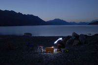Camping on the shores of Lake Wakatipu, Mt Nicholas Station.
