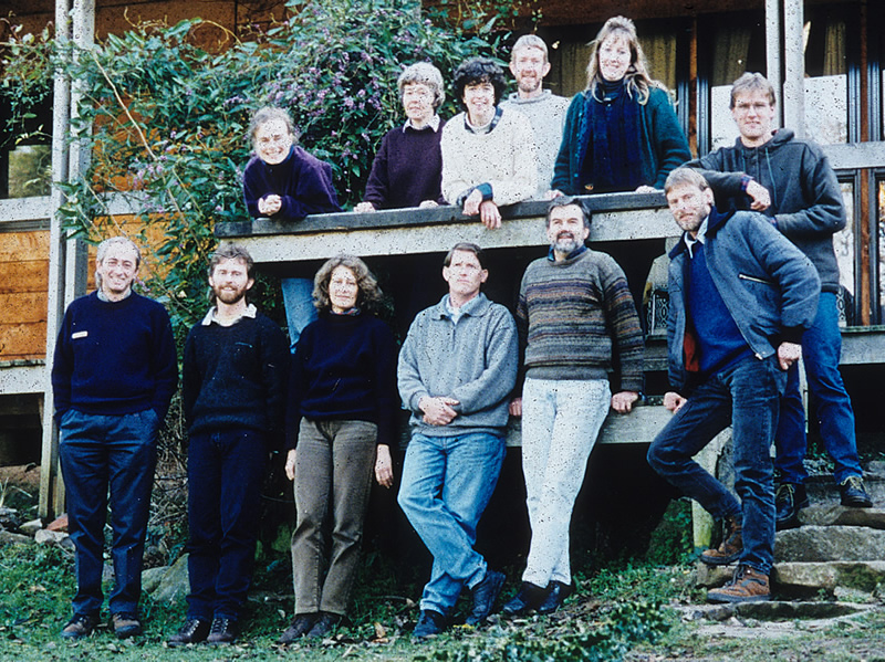 Lindsay and Chris bookend the front row at a Weeds Team meeting in the mid 1990s